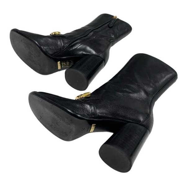 Gucci Boots Short Boots Shoes Leather Black Gold Chain Belt main image 7